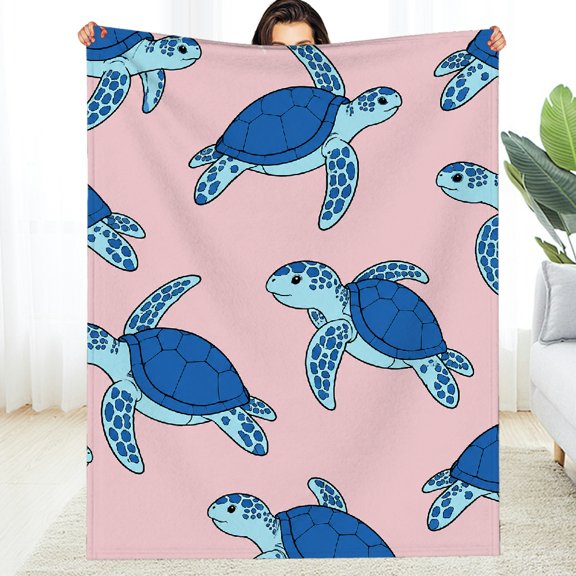 Chilfamy Soft Flannel Fleece Blanket, Sea Turtle Swim Pink Pattern Fuzzy Bedding for the Couch - Lightweight Machine Washable Soft Throw for Couch, Travel, Camping