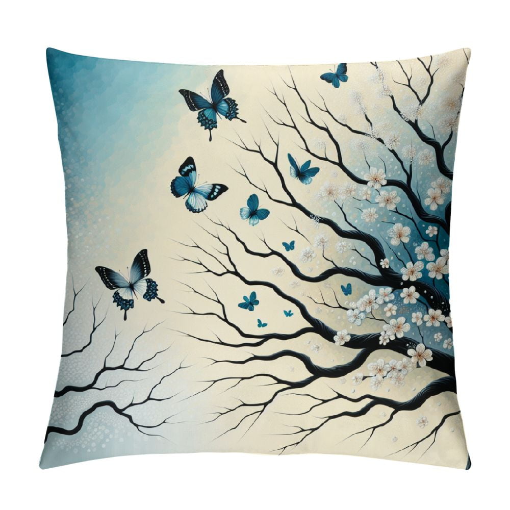 Chilfamy Spring Cushion Covers Tree Butterfly Aesthetic Art Vintage