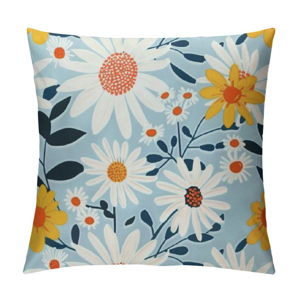 Chilfamy Spring Daisy Flower Pillow Covers Summer Blue Floral Throw