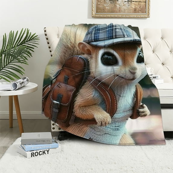 Chilfamy Squirrel Throw Blanket, Flannel Throw Blanket Sofa Chair Cover Decorative for Bed Couch Soft Chair, Pattern Throw Travel Nap Throws Blanket 40x50in