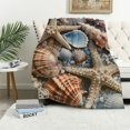 thumbnail image 1 of Chilfamy  Starfish Seashell Blanket,Conch Sea Shell Blanket Coastal Animal Throw Blanket for Bed Chair Retro Rustic Farmhouse Blanket Teal Wooden Striped Fuzzy Blanket Women Men White, 1 of 6