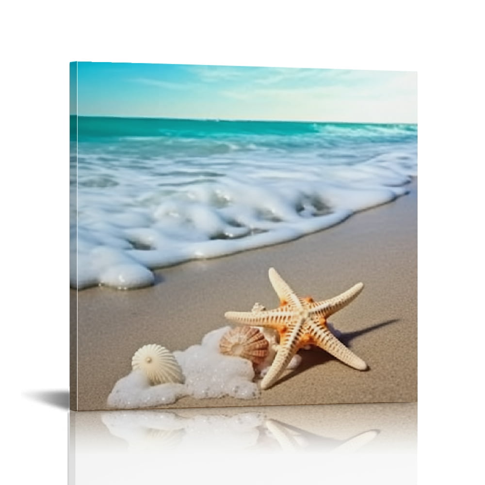 Chilfamy Starfish Seashell Ocean Wall Art Canvas Ready to Hang 12x12in ...