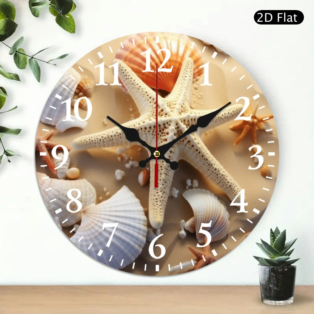 Chilfamy Starfish Shells Beach Theme Wooden Wall Clock, 10 Inch Round ...