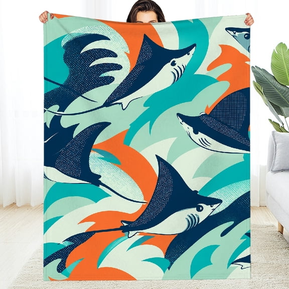 Chilfamy Stingray Swirl Abstract Pattern Fuzzy Bedding for the Couch, Lightweight Cozy Soft Flannel Fleece Blanket, Soft Throw for Couch, Travel, Camping