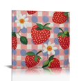 thumbnail image 1 of Chilfamy Strawberries Daisies Checkered Pattern Wall Decor for Bedroom Kitchen Fashion Pictures Art Ready to Hang Room Home 16x16in, 1 of 6