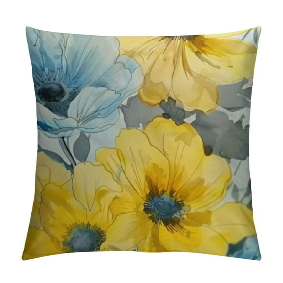 Chilfamy Summer Floral Decorative Throw Pillow Covers Farmhouse Pillow Covers Yellow Watercolor Flowers Pillowcase Square Cushion Covers Sofa Bed Décor White