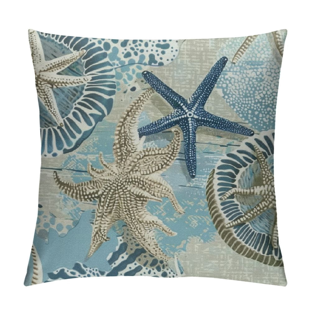 Chilfamy Summer Pillow Covers, Beach Seashell Coral Starfish Decorative ...