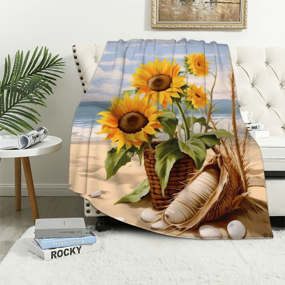 Chilfamy Sunflowers Beach Shell Ideal Comfy Throw Blanket for All