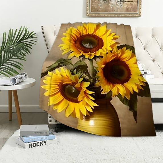 Chilfamy Sunflowers Throw Blanket for Couch Sofa Bed Office Travel Camping School - All Seasons Flannel Blanket 3 Sizes Excellent Hand Feel Gift 60x80in