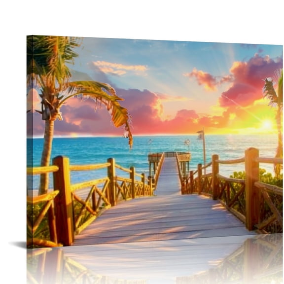 Chilfamy Sunset Ocean View Canvas Prints Wall Art Decor for Bathroom and Home - Ready To Hang Room Art Decor 16x12in