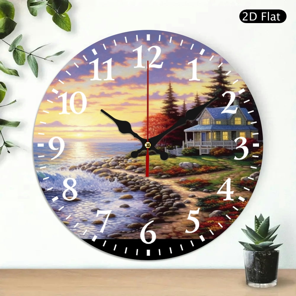 Chilfamy Sunset Ocean View Wall Clock 10 Inches, Silent Battery ...