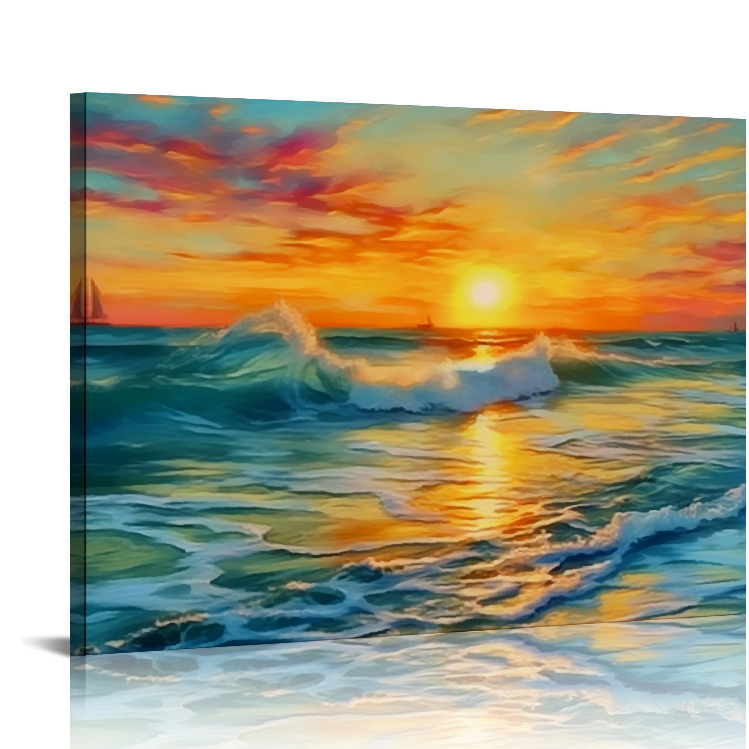 Chilfamy Sunset Ocean Waves Sailboat Canvas Prints Wall Art Decor for ...
