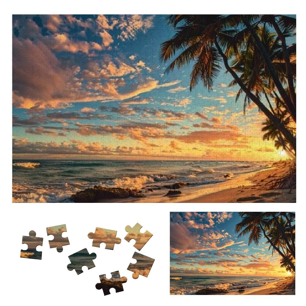 Chilfamy Sunset Palm Trees Wooden Jigsaw Puzzle for Adults and Kids ...