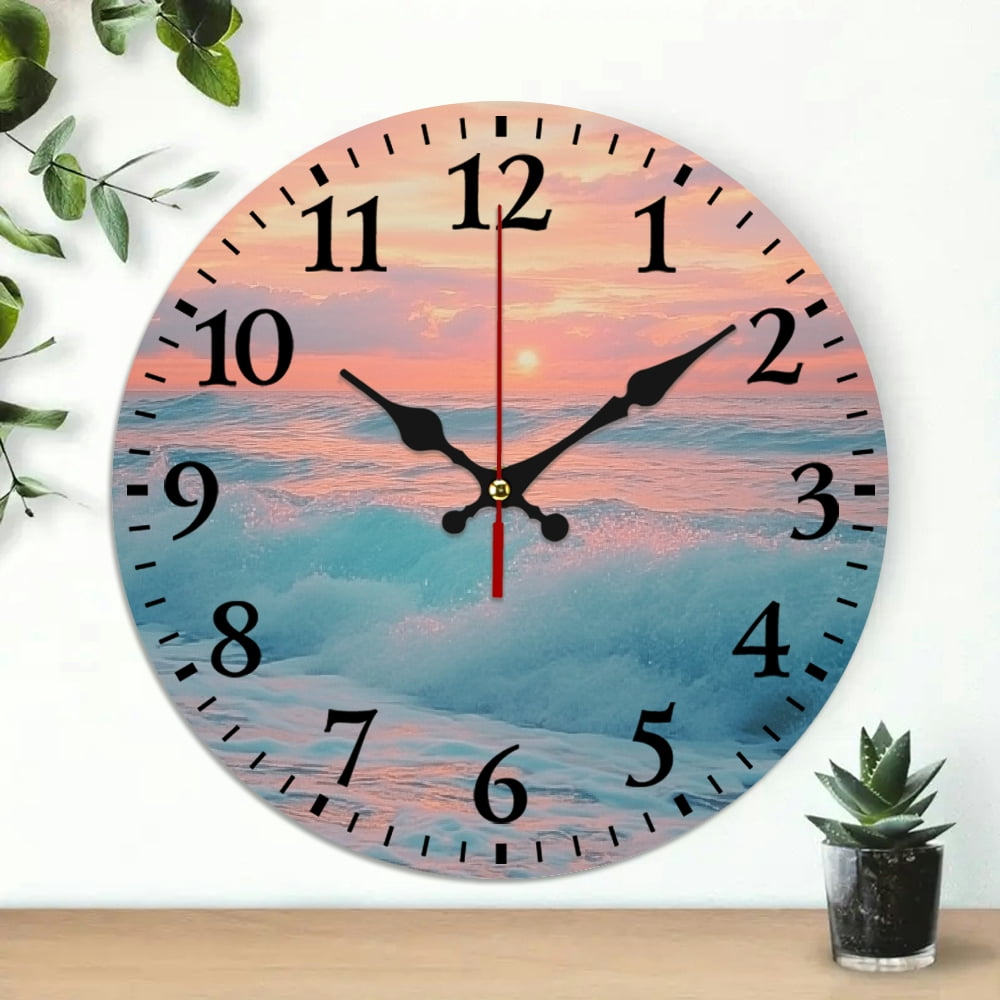 Chilfamy Sunset Wall Clock for Living Room Decor, 10-inch Silent Analog ...
