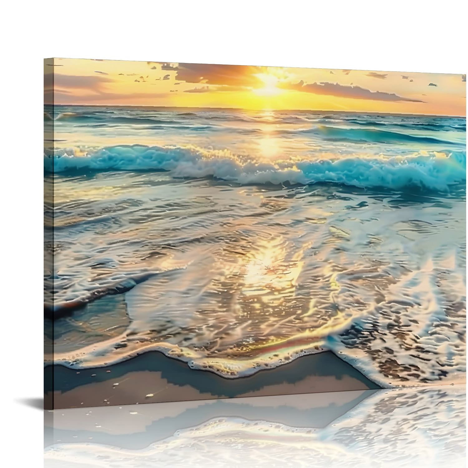 Chilfamy Sunset Waves Beach Canvas Art Print Modern Wall Decor Ready To ...