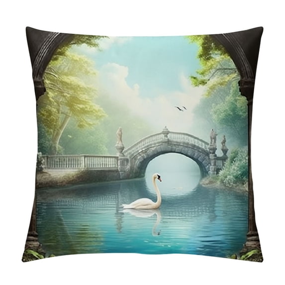 Chilfamy Swan in the Lake Indoor Outdoor Pillow Covers Square Pillow Cases 1PC Fall Decor for Couch Sofa 22x22in