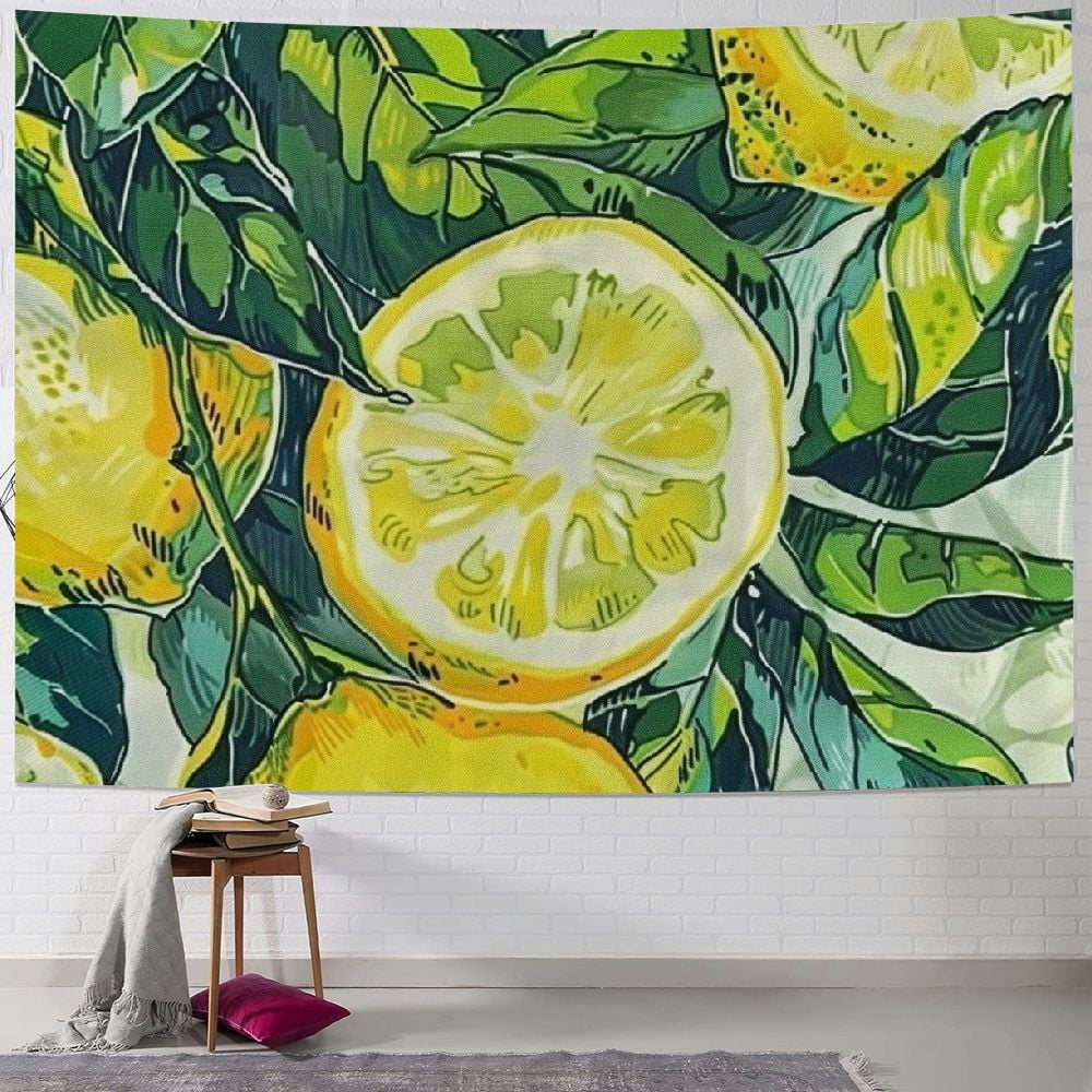 Curated visual reference: Chilfamy Tapestry Watercolor Lemon Nice Orange Pattern Tea Leafs Citrus Photo Inspiration