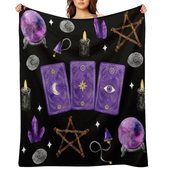 Chilfamy Tarot Cards Crystal Ball Pentagram Candles Soft Flannel Throw Blanket, Lightweight Fuzzy Warm Cozy Blanket for Couch Bed Home Travel Decor