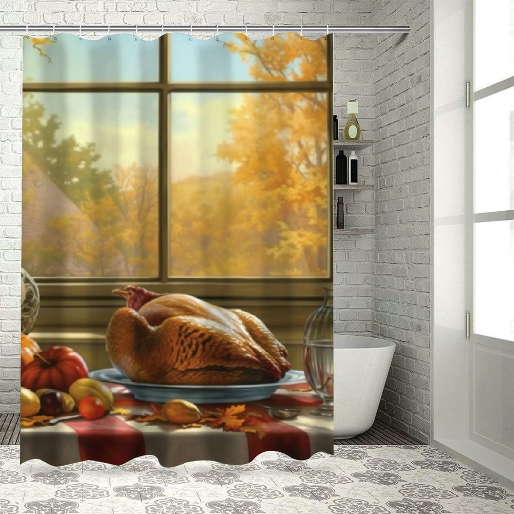 Chilfamy Thanksgiving Dinner Chic Modern Bathroom Decor Shower Curtain