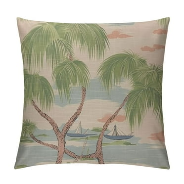 Chilfamy  Thibaut French Fabric Willow Tree Green Pink Check Throw Pillow Cover,Traditional Checkered Decorative Pillow Cases Cotton Square Cushion Covers for Sofa Couch
