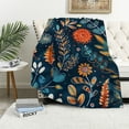 thumbnail image 1 of Chilfamy Thin Flowers Feathers and Leaves Floral Boho Throw Blanket, Folk-Inspired Illustrations Nature Retro Print Throw Blanket, Flannel, No-Fading, Single Side Printed, 1 of 6