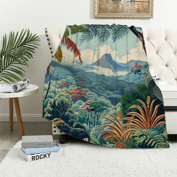 Chilfamy Throw Blanket Tropical Forest Soft Flannel Cozy Blankets Green Palm Leaf Blanket for Couch Sofa Bed Office for Kids and Adults Couch Bed Living Room Decor 40x50in
