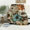 thumbnail image 1 of Chilfamy Throw Blankets for Bed Brown Cream Grey Teal Floral Ultra Soft Bedspread Blankets Watercolor Brown Grey Floral Blanket  for Bed Couch Car for Kids and Adults, 1 of 6