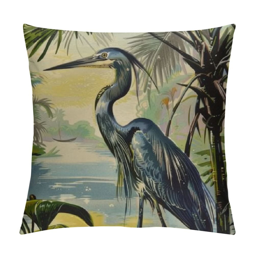 Chilfamy Throw Pillow Cover Audubon Blue Louisiana Heron Bird Drawing