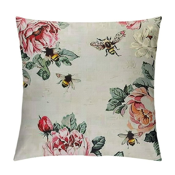 Chilfamy Throw Pillow Cover for Bed Car Living Room Watercolor Flower Botanical Carnation Burgundy Seamless Repeat Patten Vintage Leaves Bees Textures Soft Decorative Cushion Cover Case Multi-Size