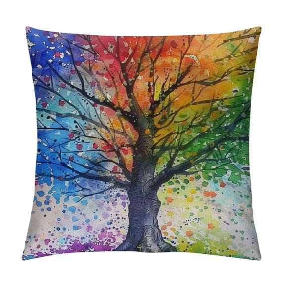Chilfamy Throw Pillow Cover Colorful Tree Season Life Beautiful Art Big Branch Leaves Nature Decor Lumbar Pillow Case Cushion for Sofa Couch Bed White