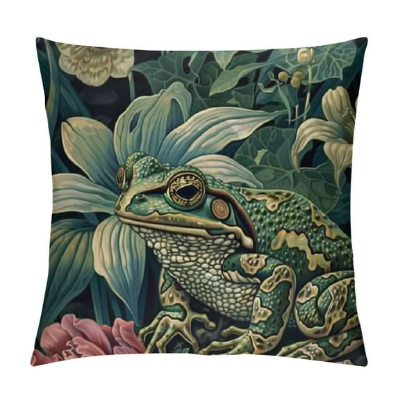 Chilfamy Throw Pillow Cover Home Decorative Square Frog Green Flower Boho Cushion Covers Home Decor Chinoiserie Pillow Cover