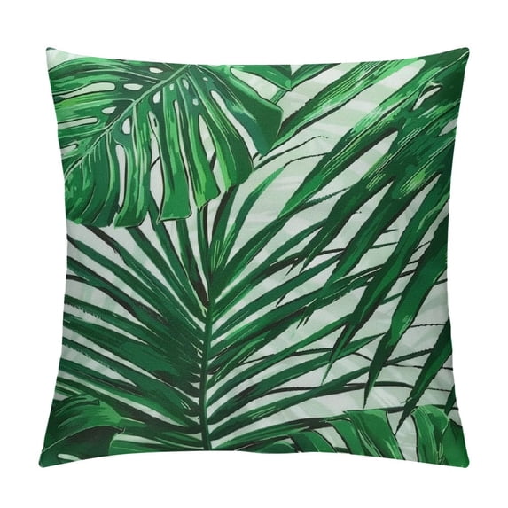 Chilfamy Throw Pillow Cover Tropical Green Leaves Summer Palm Leaf Hawaii California Tree Jungle Decor Lumbar Pillow Case Cushion for Sofa Couch Bed Queen Size 22x22in