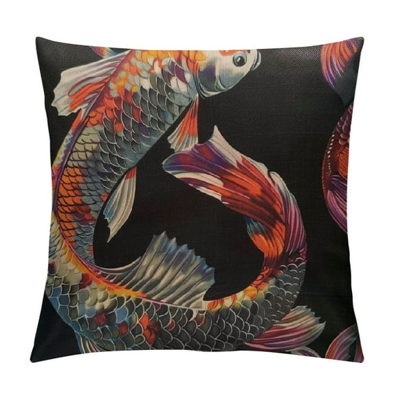 Chilfamy Throw Pillow Cover Watercolor Japanese Fish Carp Koi Seamless Pattern Swimming Decorative Square Pillow Case for Home Bedroom Living Room Cushion Cover White