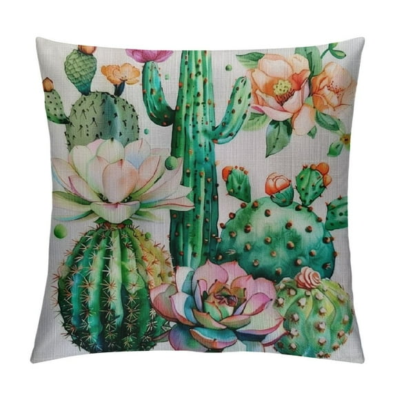 Chilfamy Throw Pillow Cover, Watercolor Succulent Plants Cactus Decor Cushion Cover for Sofa Couch Bed 22x22in