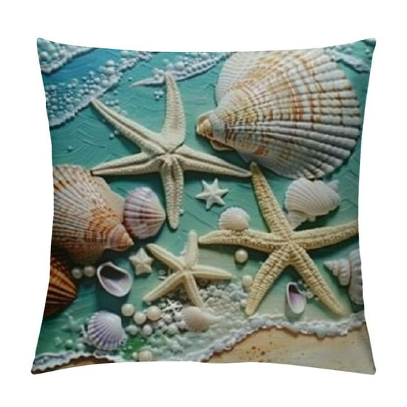 Chilfamy Throw Pillow Covers Starfish and Seashell Summer Beach in Sea Water Time Caribbean Decor Pillow Cases Home Decorative Square Pillowcases White