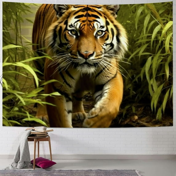 Chilfamy Tiger Bamboo Forest Tapestry Jungle King Animals Wall Hanging Tapestry for Bedroom Living Room Dorm Man Cave Background 60x50inch