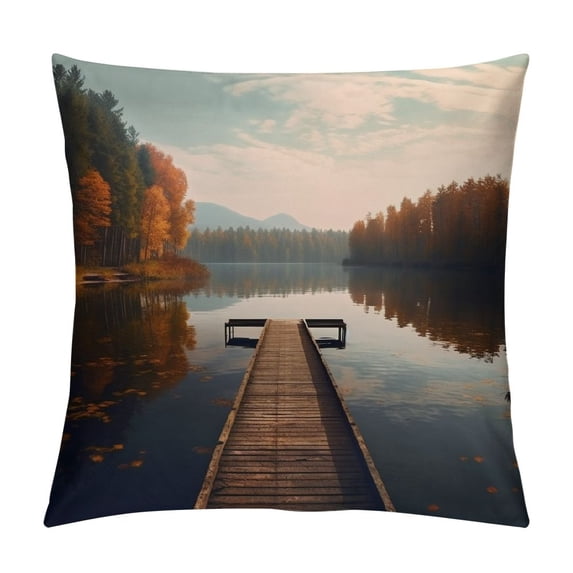 Chilfamy Trees Lake Fall Season Pillow Covers for Couch Sofa Indoor Outdoor Square Design Soft and Durable 1PC 22x22in