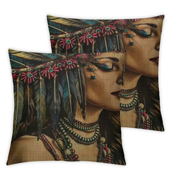 Chilfamy Tribal Theme Throw Pillow Cover Ethnic Background with Feathers and Stripe in Native Style Decorative Square Pillow Case for Home Bedroom Living Room Cushion Cover White
