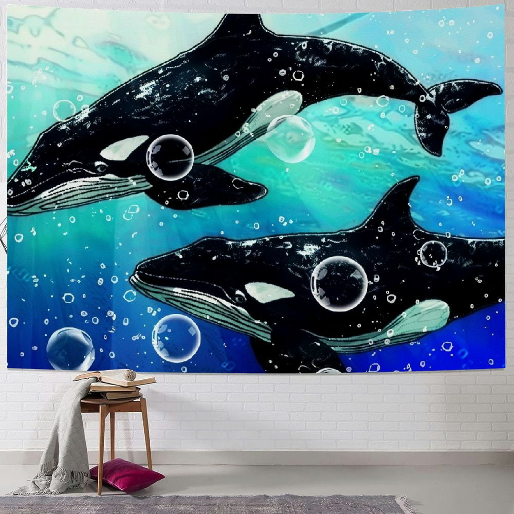 Chilfamy Underwater Tapestry, Ocean Tapestry Wall Hanging Blue Whale ...