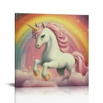 Chilfamy Unicorn Rainbow Fantasy Wall Decor Canvas Art Ready To Hang 12x12in