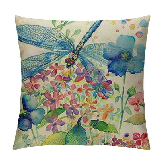 Chilfamy  Vintage Floral Birds Throw Pillow Covers Outdoor Home Decor Garden Hydrangea Rose Flowers Retro Style Dragonflies Pillow Cushion Case Cover for Sofa Bed 18x18in