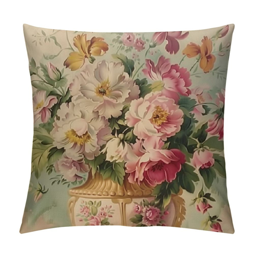 Picture of Chilfamy Vintage Floral Throw Pillow Covers Decorative Rose Art Couch ...