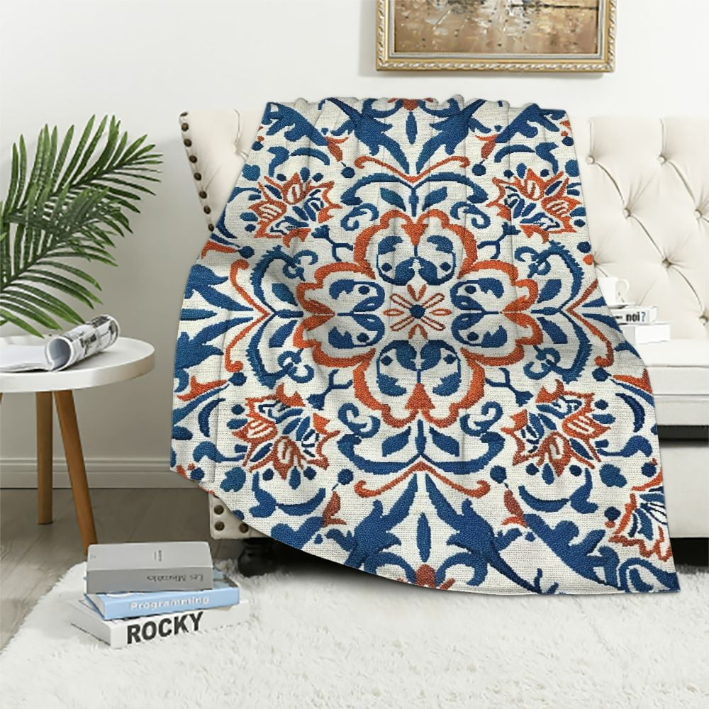 Chilfamy Vintage Pattern Cross Stitch Print Throw Blanket for All