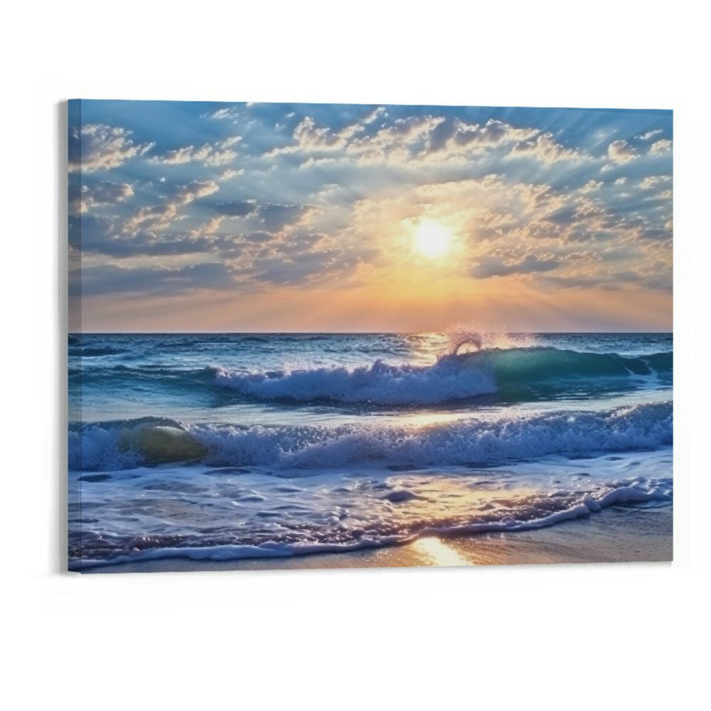 Sunset Ocean Landscape Framed Canvas Print, 20" x 40"