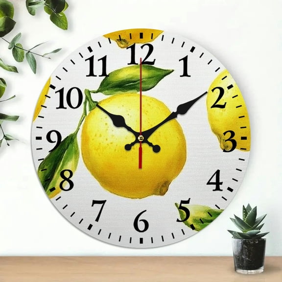 Chilfamy Wall Clock Lemon Print Battery Operated Decor for Living Rooms Kitchens Dorms 10x10in