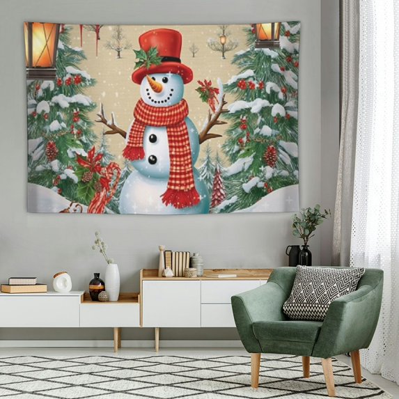 Chilfamy Wall Tapestry, Christmas Snowman Poinsettia Pine Cone Branch Snowflake Eucalyptus Leaf Lighweight Wall Art Blanket Home Wall Hanging Decoration for Living Room, Bedroom,60x40 Inch 60x40in