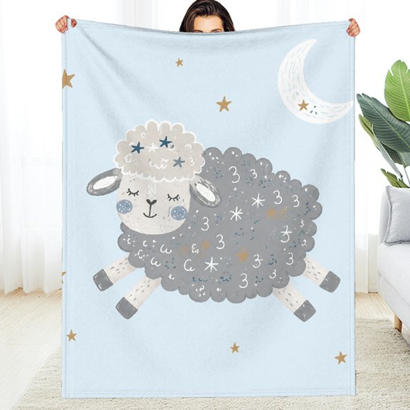 Chilfamy  Warm and Cozy Throw, Dreamy Sheep And Moon  Decorative Blanket - All-Season Comfort Napping Soft Throw for Couch, Travel, Camping