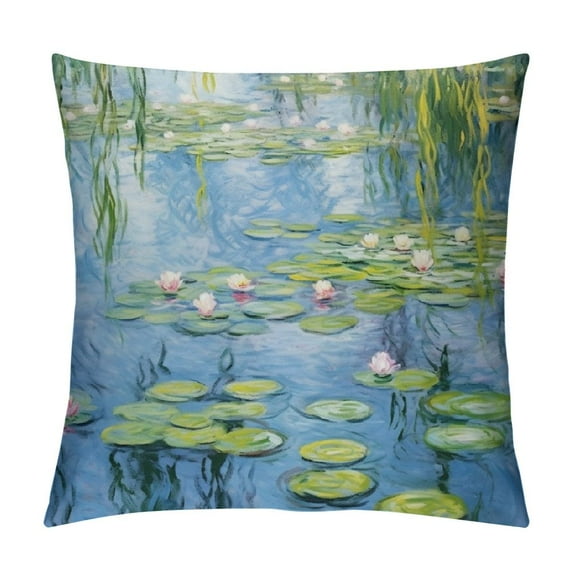 Chilfamy Water Lilies Willow Branches Fashion Style Dirt-Resistant Throw Pillow Covers for Home Decor Spring Pillow Case 1PC 12x12in