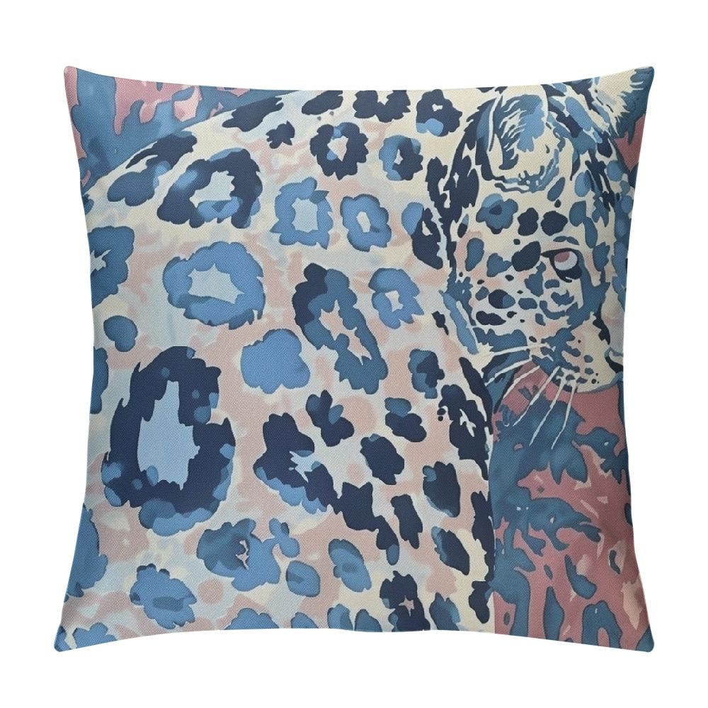 Chilfamy Watercolor Blue Cheetah Print Cushion Cover Blue Animal Print