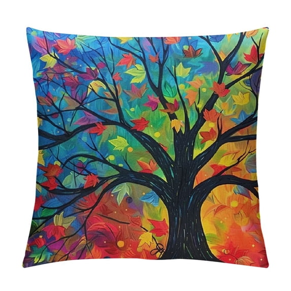 Chilfamy Watercolor Tree Throw Pillow Cover - Colorful Tree Pillow Covers Nature Forest Pillowcase Decor for Indoor Outdoor Home Sofa Bedroom Living Room